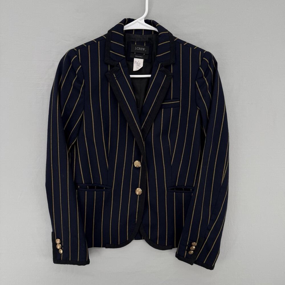 J.Crew Womens Schoolboy Suit Jacket Blazer Blue Gold Stripe Sz 0 Academia Preppy
